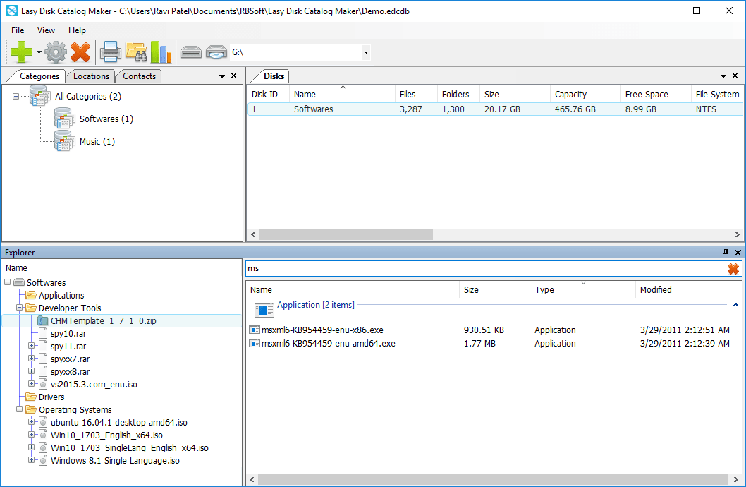 searchable disk catalog windows 10